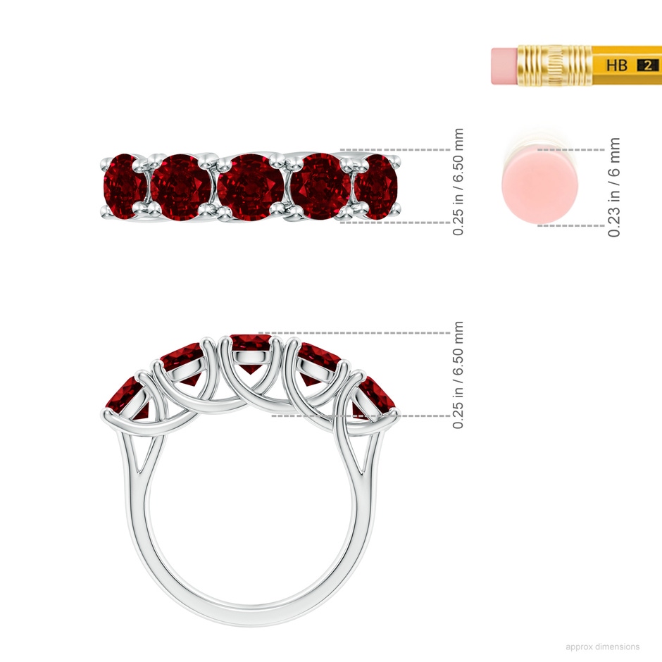 5.5mm AAAA Half Eternity Five Stone Ruby Wedding Band in P950 Platinum ruler