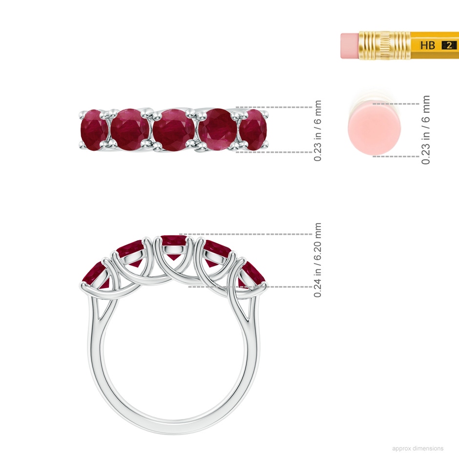 5mm A Half Eternity Five Stone Ruby Wedding Band in P950 Platinum ruler