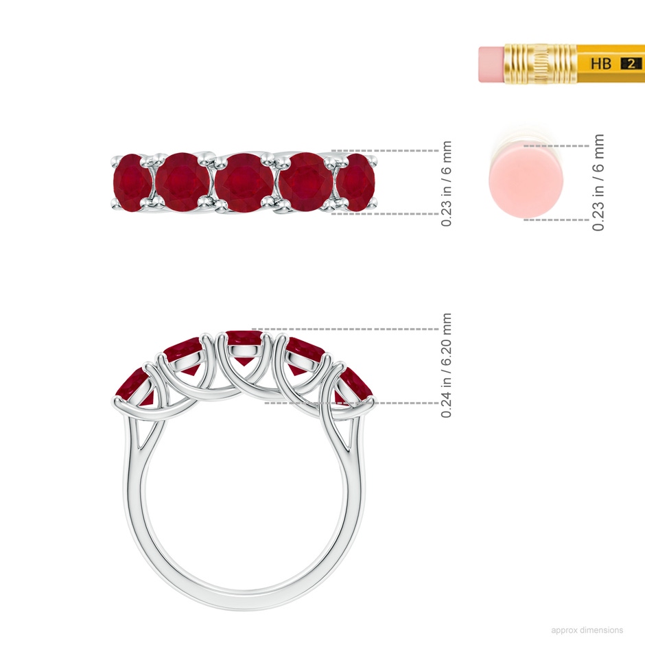 5mm AA Half Eternity Five Stone Ruby Wedding Band in White Gold ruler