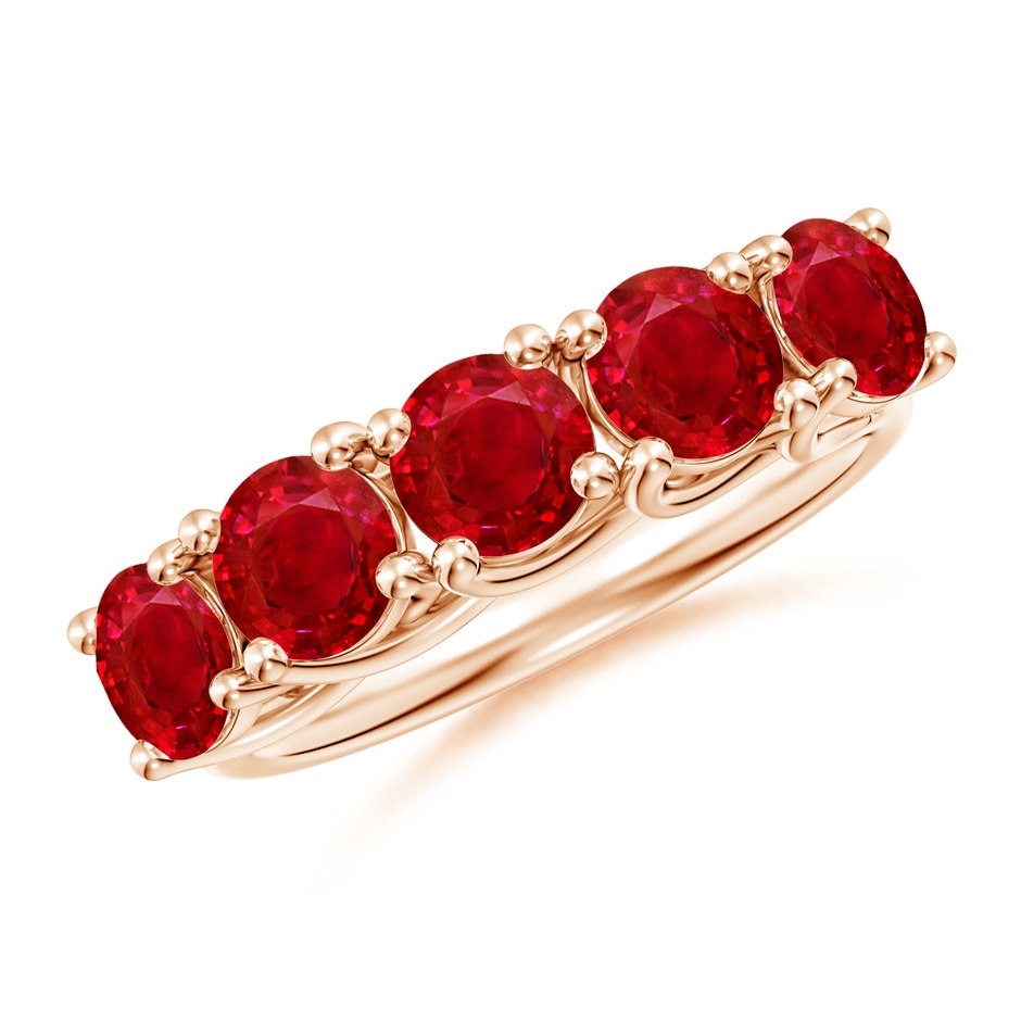 5mm AAA Half Eternity Five Stone Ruby Wedding Band in Rose Gold 