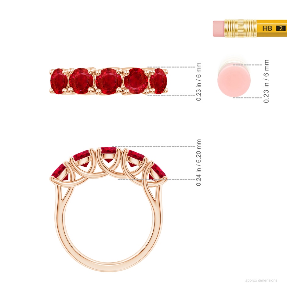 5mm AAA Half Eternity Five Stone Ruby Wedding Band in Rose Gold ruler