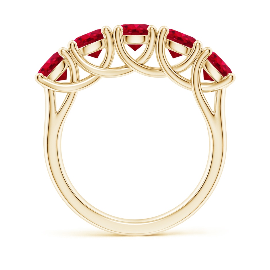 5mm AAA Half Eternity Five Stone Ruby Wedding Band in Yellow Gold side 199