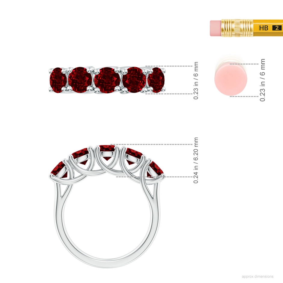 5mm AAAA Half Eternity Five Stone Ruby Wedding Band in P950 Platinum ruler