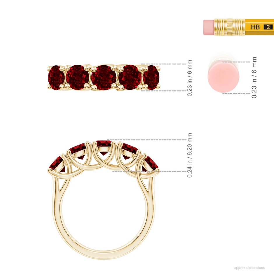 5mm AAAA Half Eternity Five Stone Ruby Wedding Band in Yellow Gold ruler