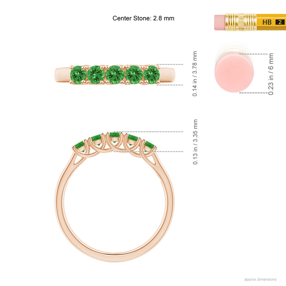 2.8mm AAAA Half Eternity Five Stone Tsavorite Wedding Ring in Rose Gold ruler