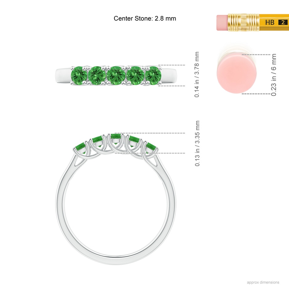2.8mm AAAA Half Eternity Five Stone Tsavorite Wedding Ring in S999 Silver ruler