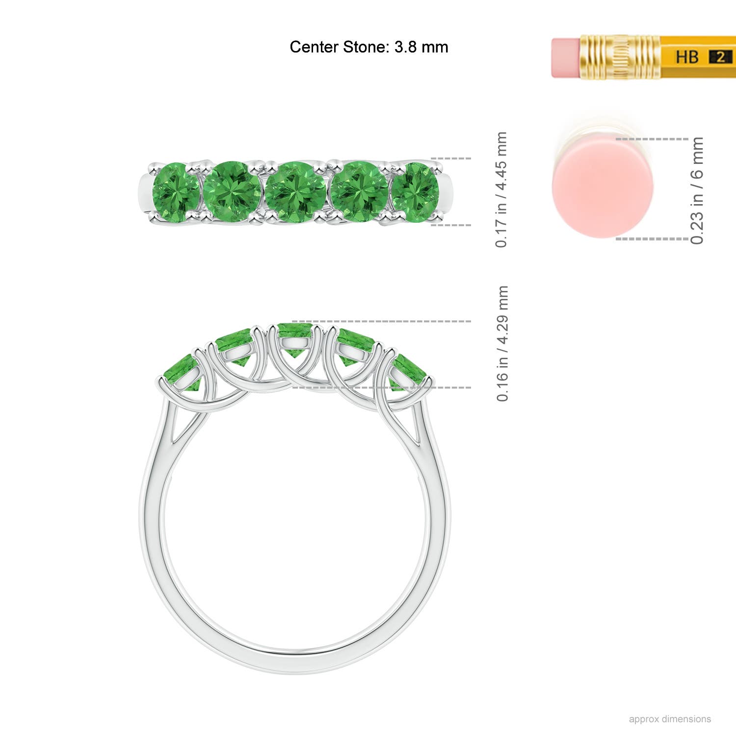 3.8mm AAA Half Eternity Five Stone Tsavorite Wedding Ring in White Gold - ruler