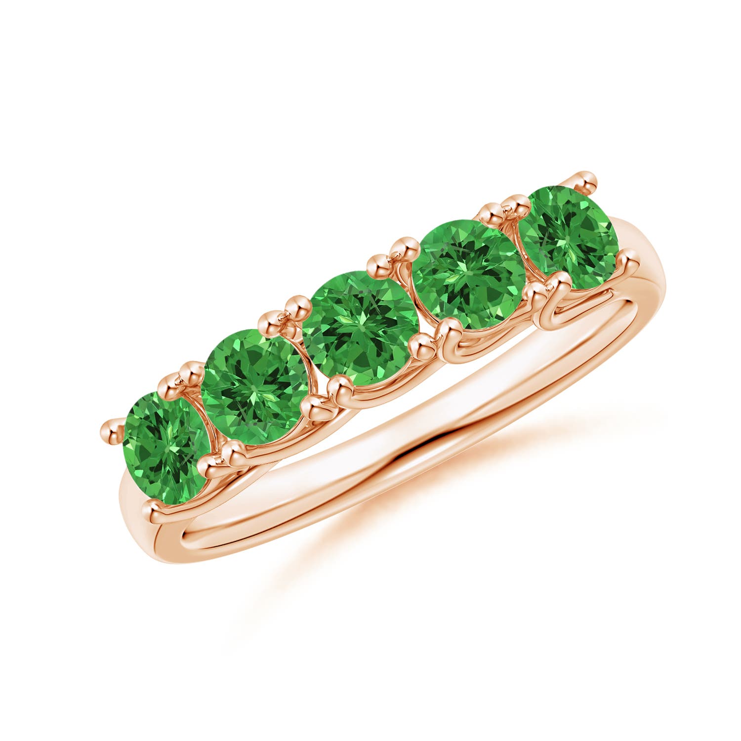 3.8mm AAAA Half Eternity Five Stone Tsavorite Wedding Ring in 18K Rose Gold