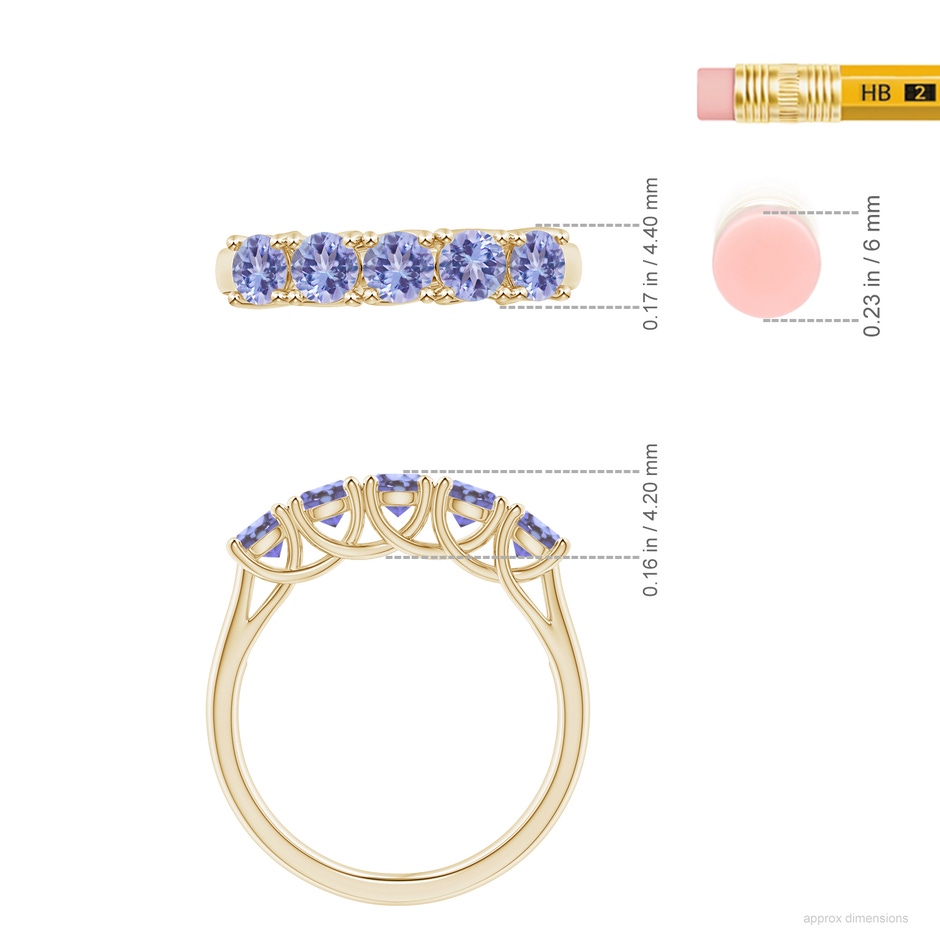 3.8mm AA Half Eternity Five Stone Tanzanite Wedding Band in 10K Yellow Gold ruler