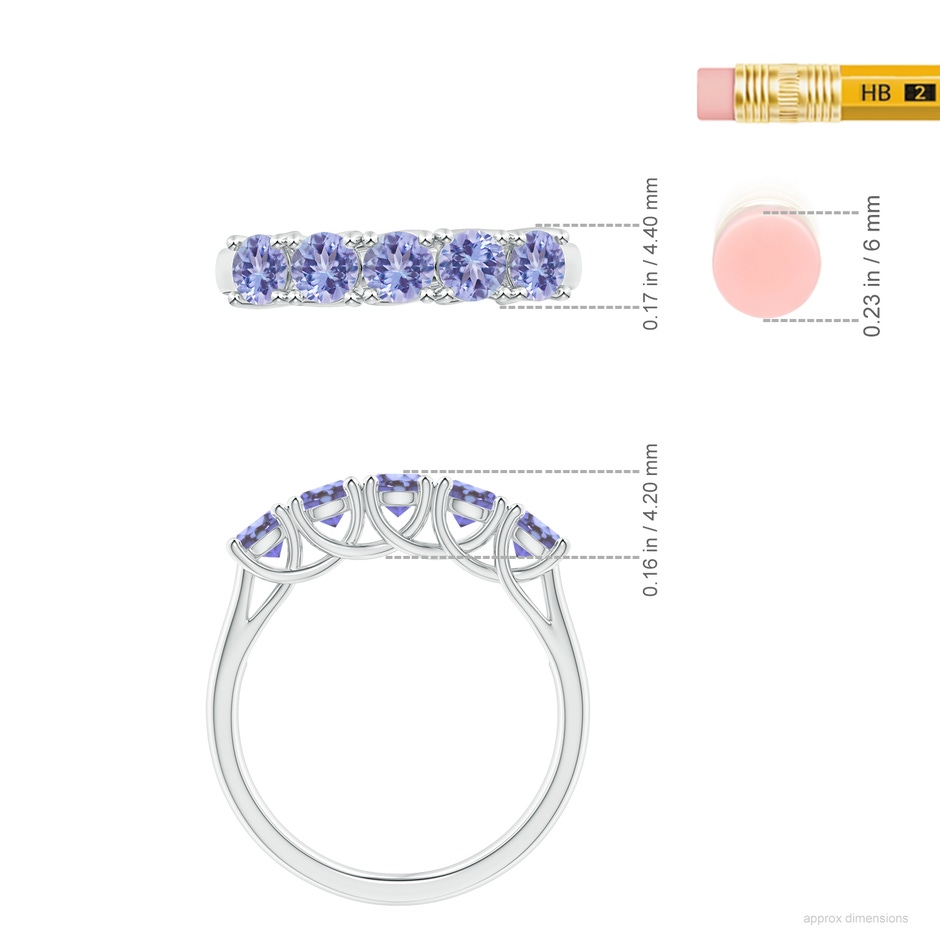3.8mm AA Half Eternity Five Stone Tanzanite Wedding Band in White Gold ruler