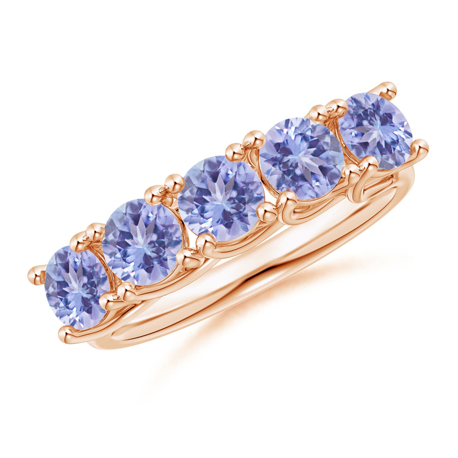 4.5mm AA Half Eternity Five Stone Tanzanite Wedding Band in Rose Gold