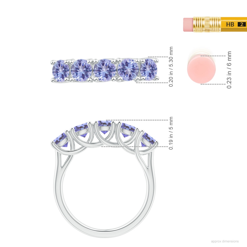 4.5mm AA Half Eternity Five Stone Tanzanite Wedding Band in White Gold ruler
