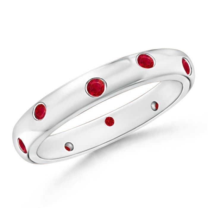 2mm AAA Gypsy Set Round Ruby Eternity Wedding Ring in 70 18K White Gold