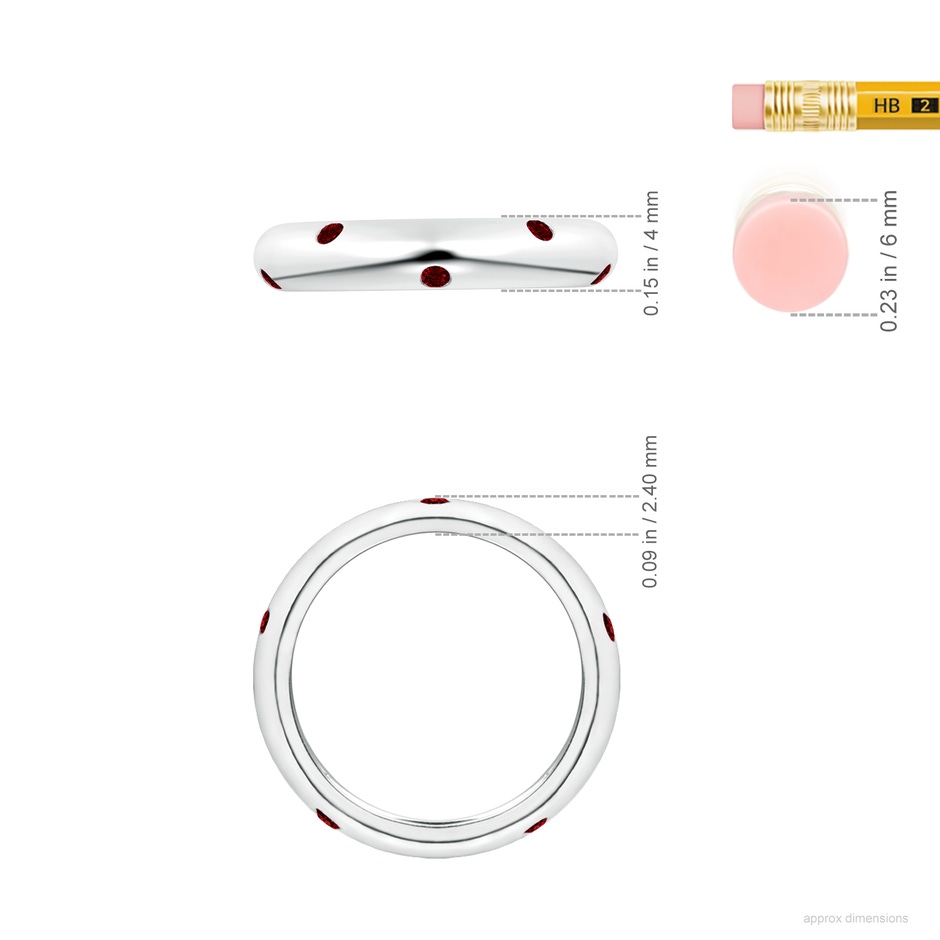 2mm AAAA Gypsy Set Round Ruby Eternity Wedding Ring in 60 18K White Gold ruler