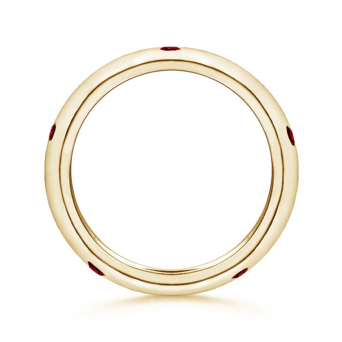 2mm AAAA Gypsy Set Round Ruby Eternity Wedding Ring in 65 Yellow Gold - side 2
