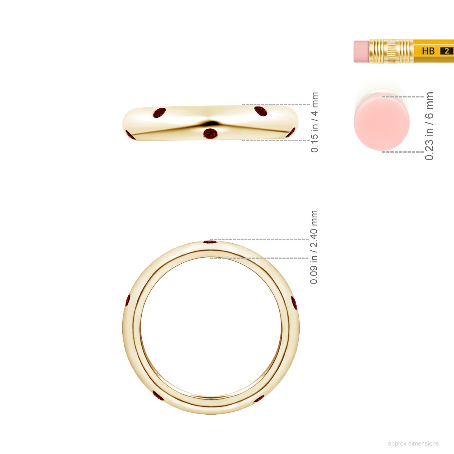 2mm AAAA Gypsy Set Round Ruby Eternity Wedding Ring in 65 Yellow Gold - ruler