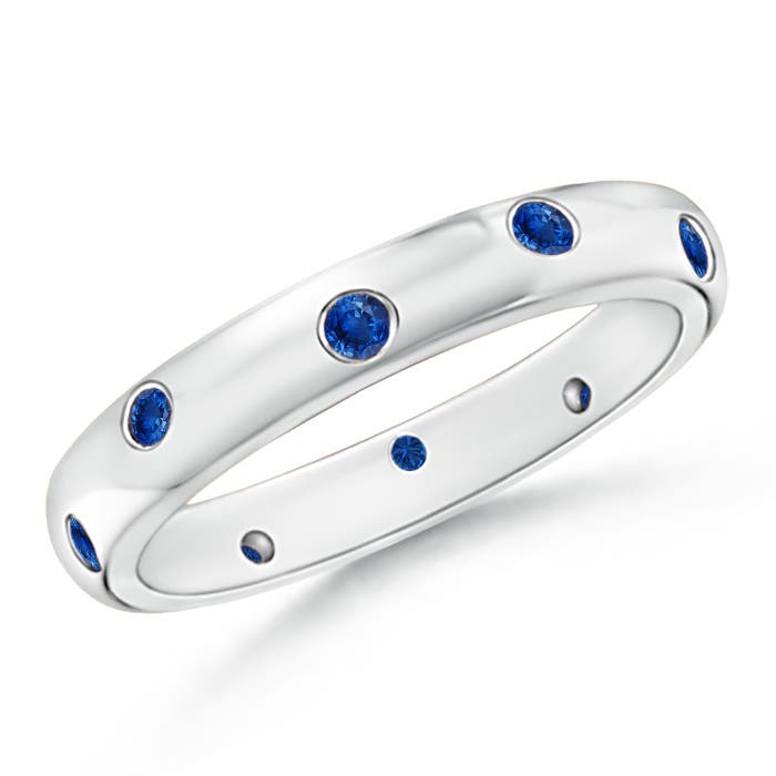 2mm AAA Gypsy Set Round Blue Sapphire Eternity Wedding Ring in 60 18K White Gold