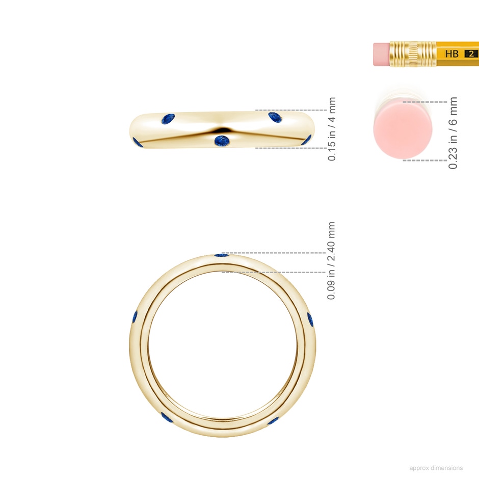 2mm AAA Gypsy Set Round Blue Sapphire Eternity Wedding Ring in 65 Yellow Gold ruler