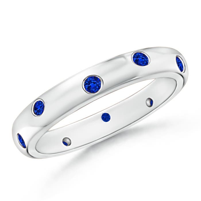 2mm AAAA Gypsy Set Round Blue Sapphire Eternity Wedding Ring in 55 White Gold