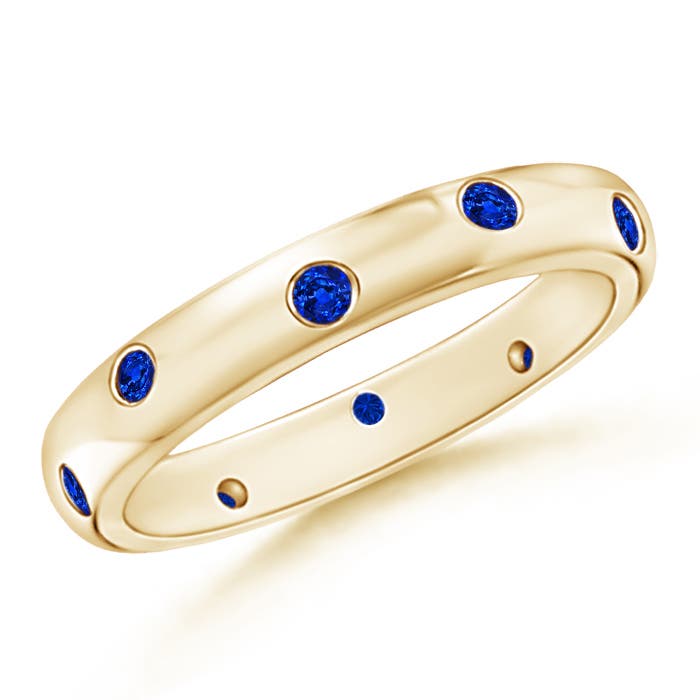 2mm AAAA Gypsy Set Round Blue Sapphire Eternity Wedding Ring in 55 Yellow Gold