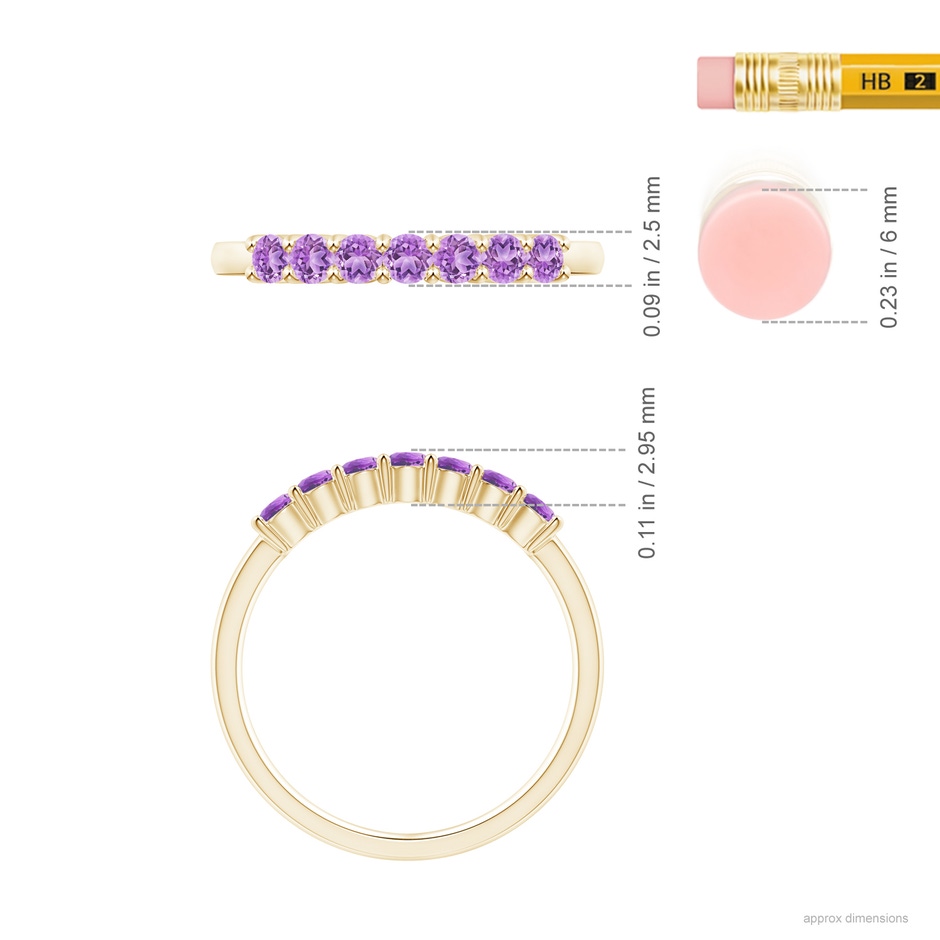 2.5mm AAA Half Eternity Seven Stone Amethyst Wedding Ring in Yellow Gold ruler