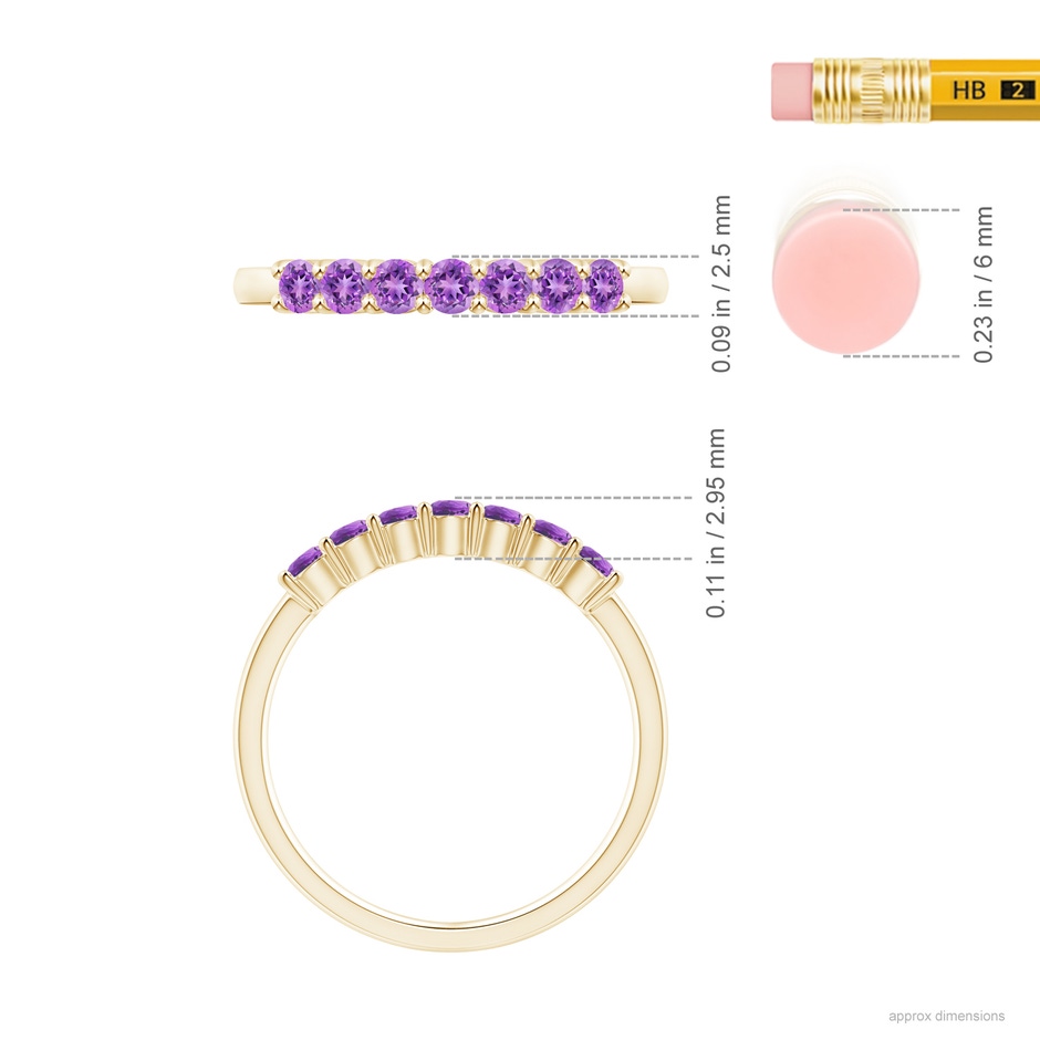 2.5mm AAAA Half Eternity Seven Stone Amethyst Wedding Ring in 18K Yellow Gold ruler