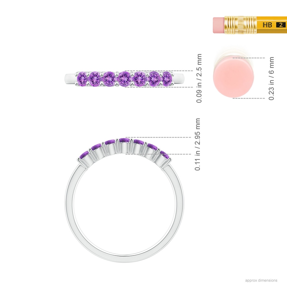 2.5mm AAAA Half Eternity Seven Stone Amethyst Wedding Ring in P950 Platinum ruler