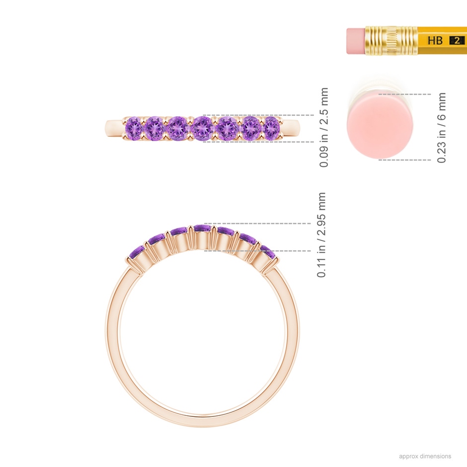 2.5mm AAAA Half Eternity Seven Stone Amethyst Wedding Ring in Rose Gold ruler