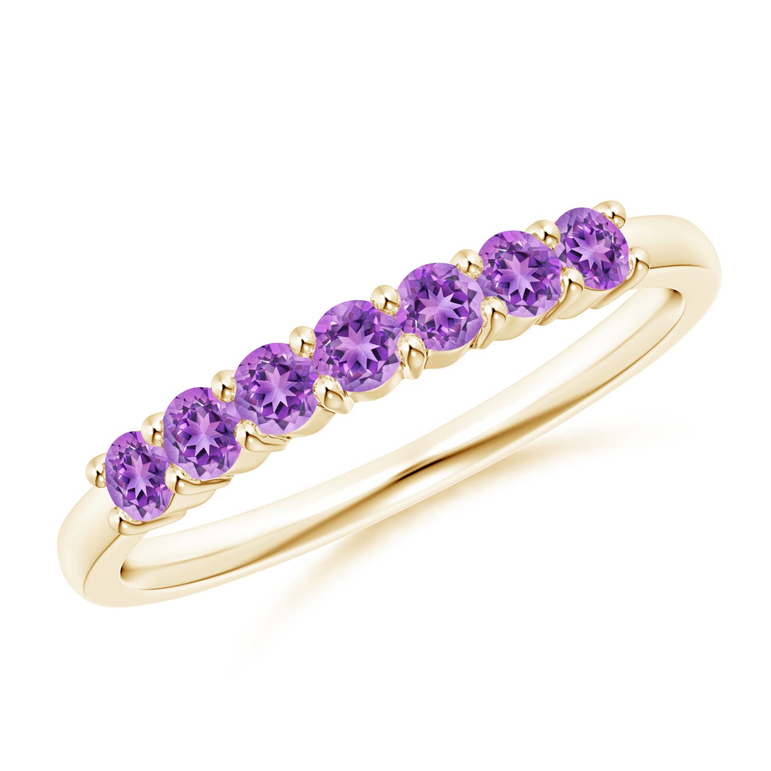 2.5mm AAAA Half Eternity Seven Stone Amethyst Wedding Ring in Yellow Gold