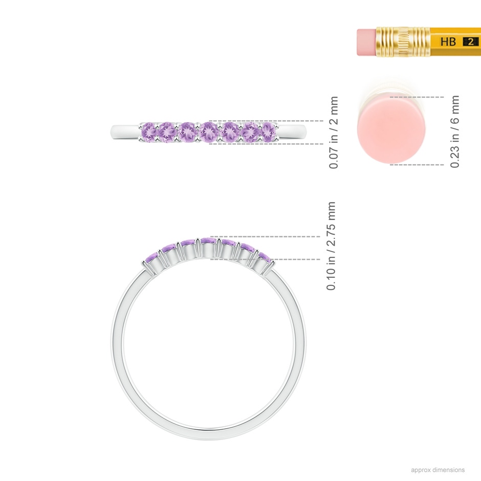 2mm A Half Eternity Seven Stone Amethyst Wedding Ring in S999 Silver ruler