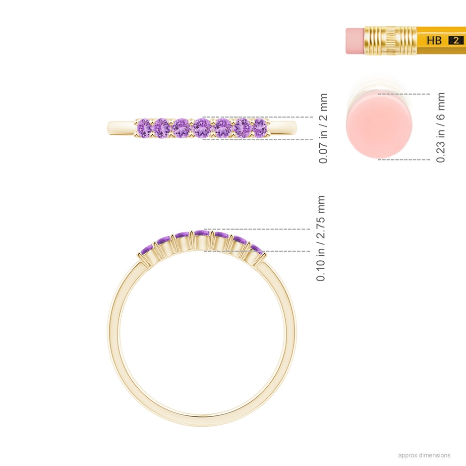 2mm AAA Half Eternity Seven Stone Amethyst Wedding Ring in Yellow Gold ruler
