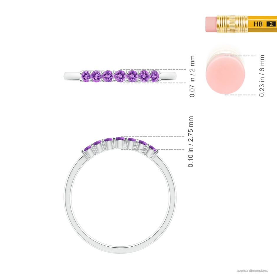 2mm AAAA Half Eternity Seven Stone Amethyst Wedding Ring in P950 Platinum ruler
