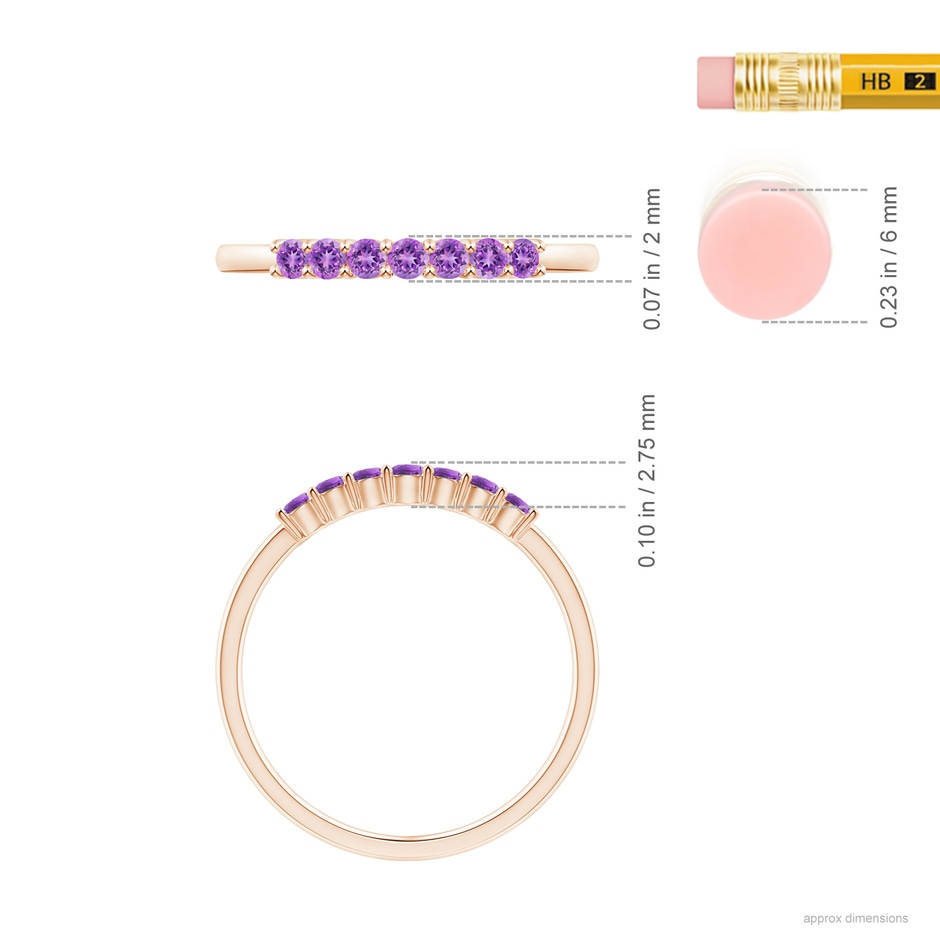 2mm AAAA Half Eternity Seven Stone Amethyst Wedding Ring in Rose Gold ruler