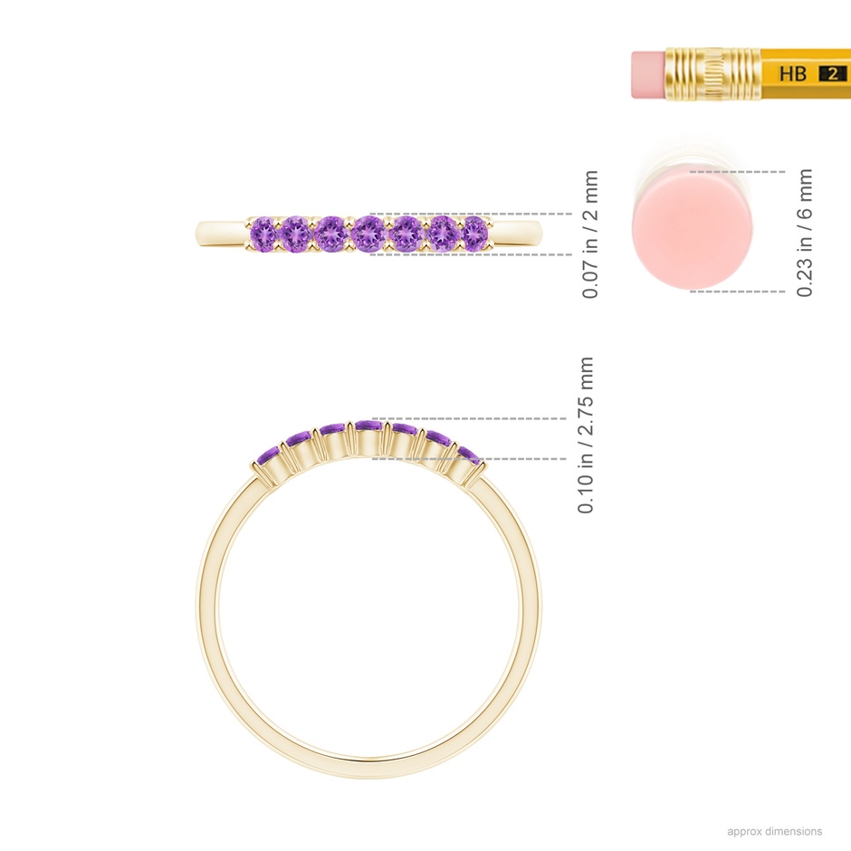 2mm AAAA Half Eternity Seven Stone Amethyst Wedding Ring in Yellow Gold ruler