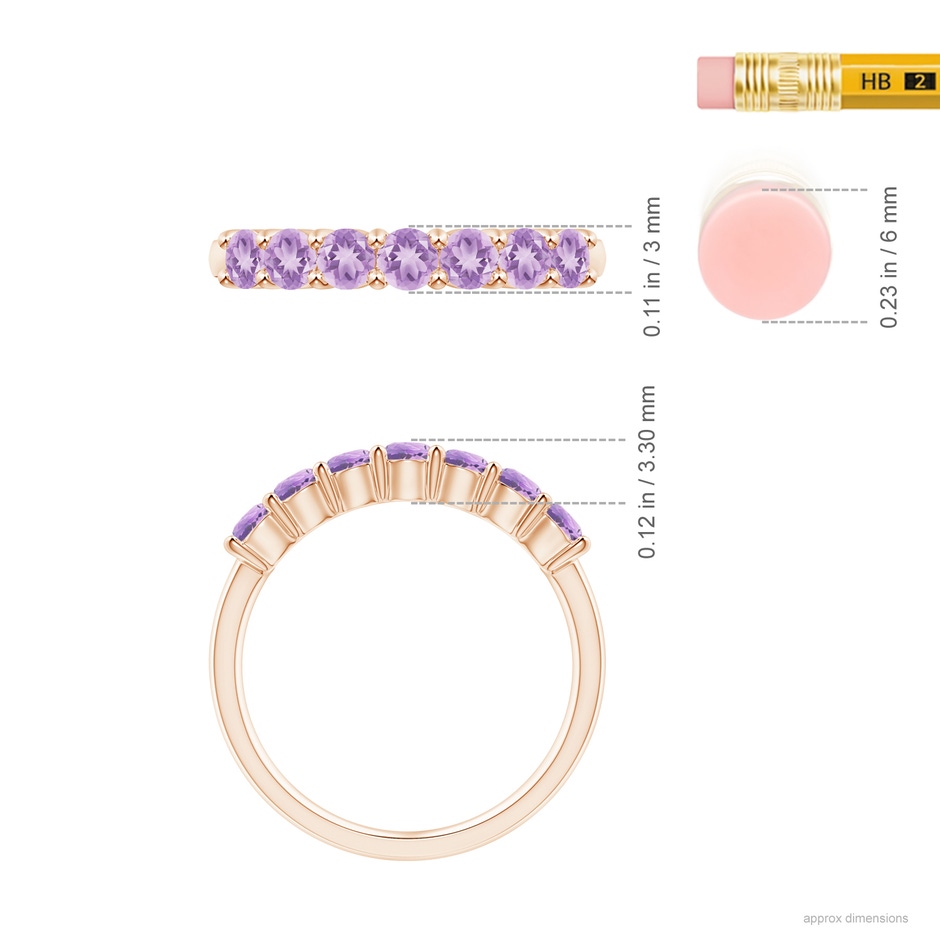3mm A Half Eternity Seven Stone Amethyst Wedding Ring in Rose Gold ruler