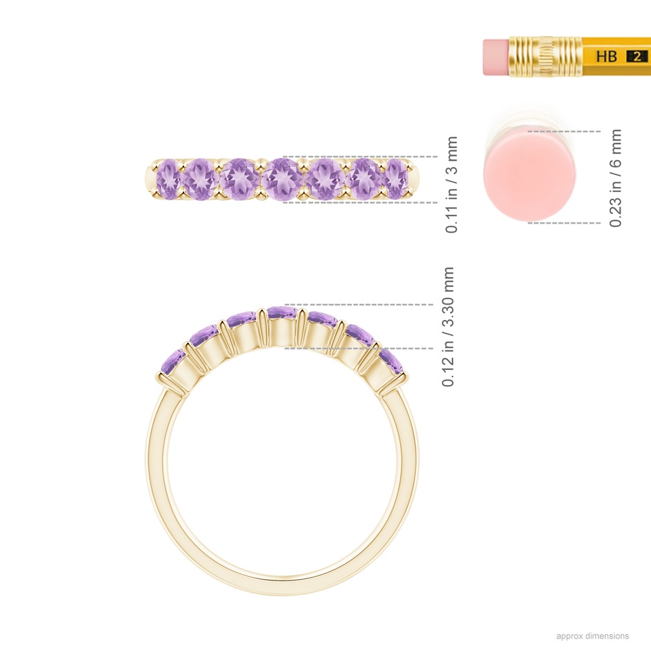 3mm A Half Eternity Seven Stone Amethyst Wedding Ring in Yellow Gold ruler