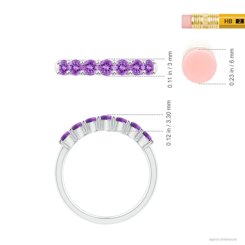 3mm AAAA Half Eternity Seven Stone Amethyst Wedding Ring in P950 Platinum ruler