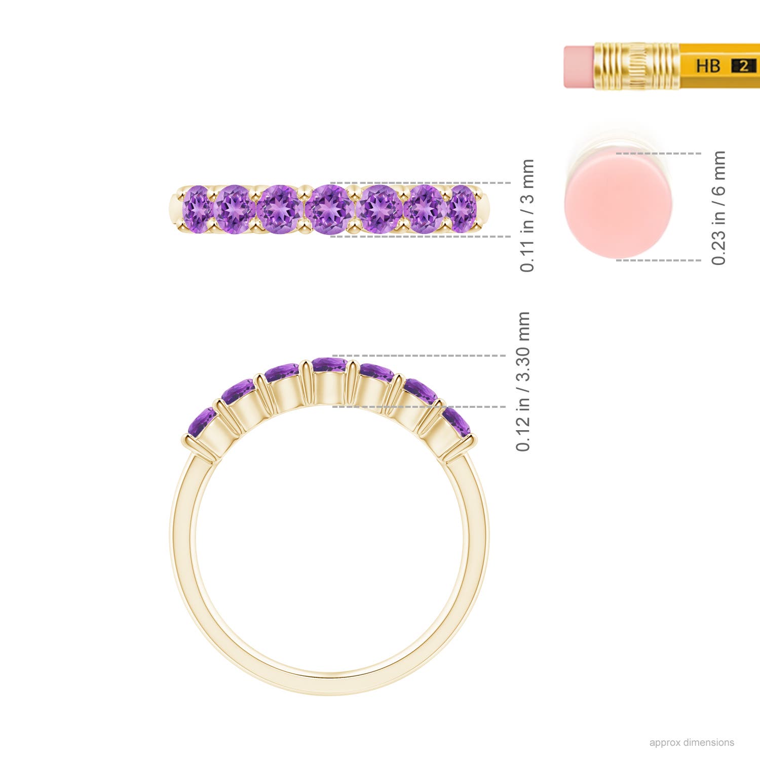 3mm AAAA Half Eternity Seven Stone Amethyst Wedding Ring in Yellow Gold - ruler
