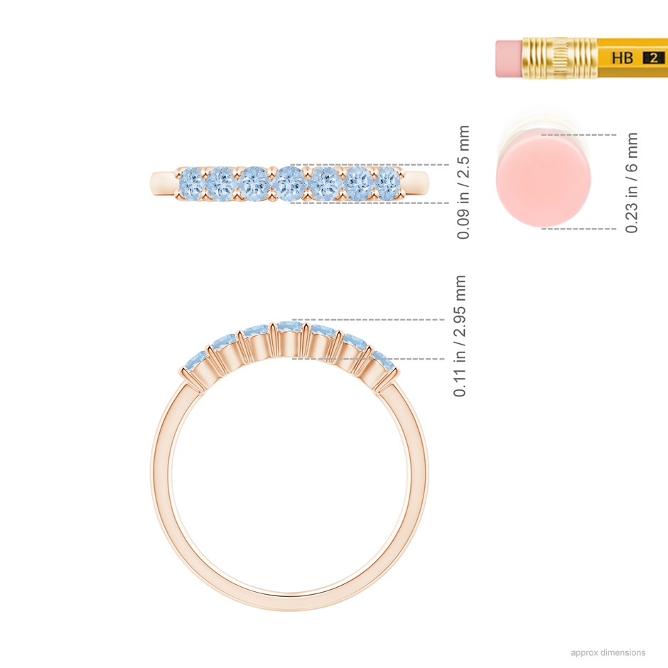 2.5mm AA Half Eternity Seven Stone Aquamarine Wedding Ring in Rose Gold ruler