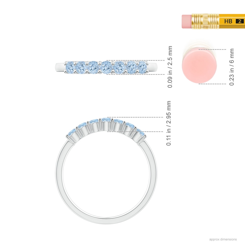 2.5mm AA Half Eternity Seven Stone Aquamarine Wedding Ring in S999 Silver ruler