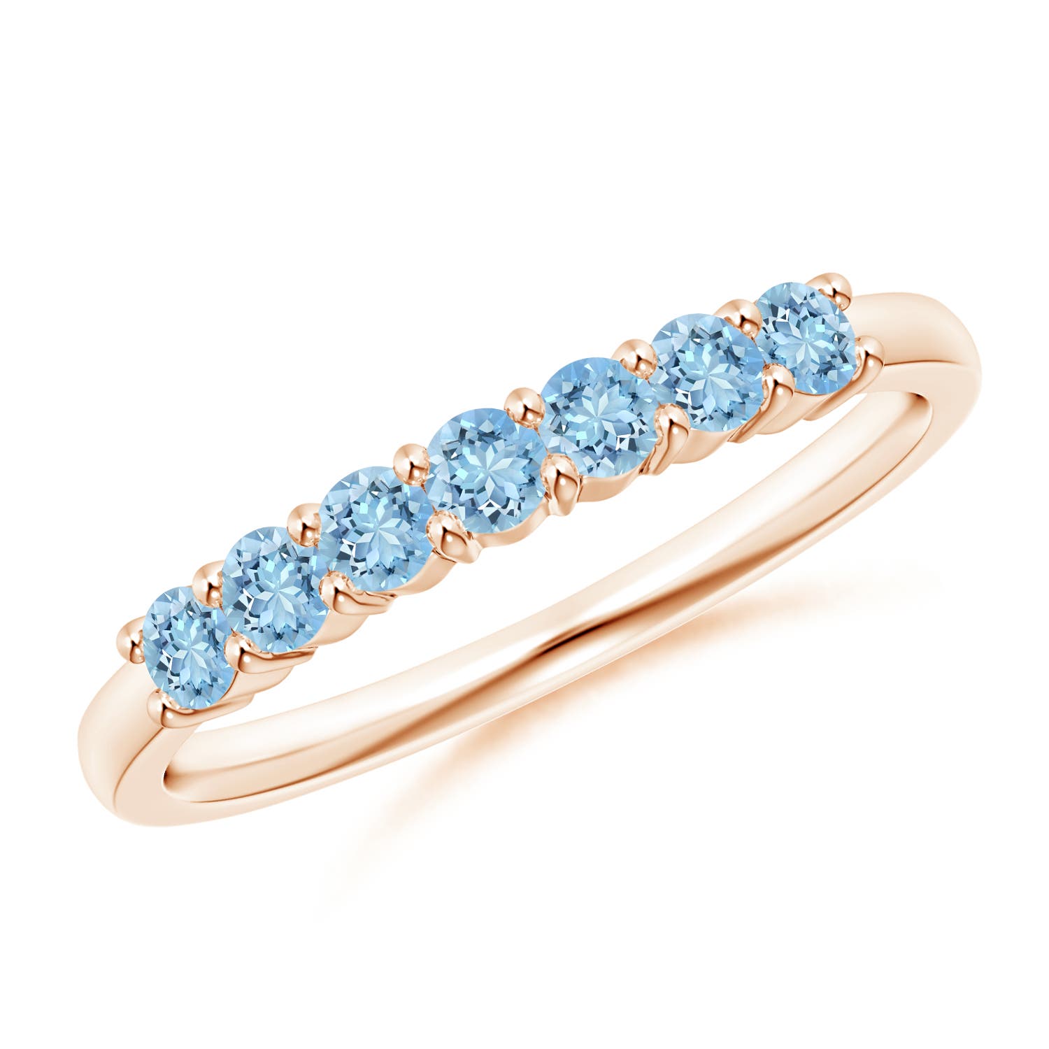 2.5mm AAAA Half Eternity Seven Stone Aquamarine Wedding Ring in 18CT Rose Gold