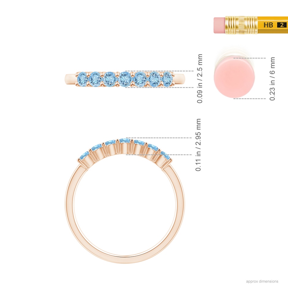 2.5mm AAAA Half Eternity Seven Stone Aquamarine Wedding Ring in 18K Rose Gold ruler