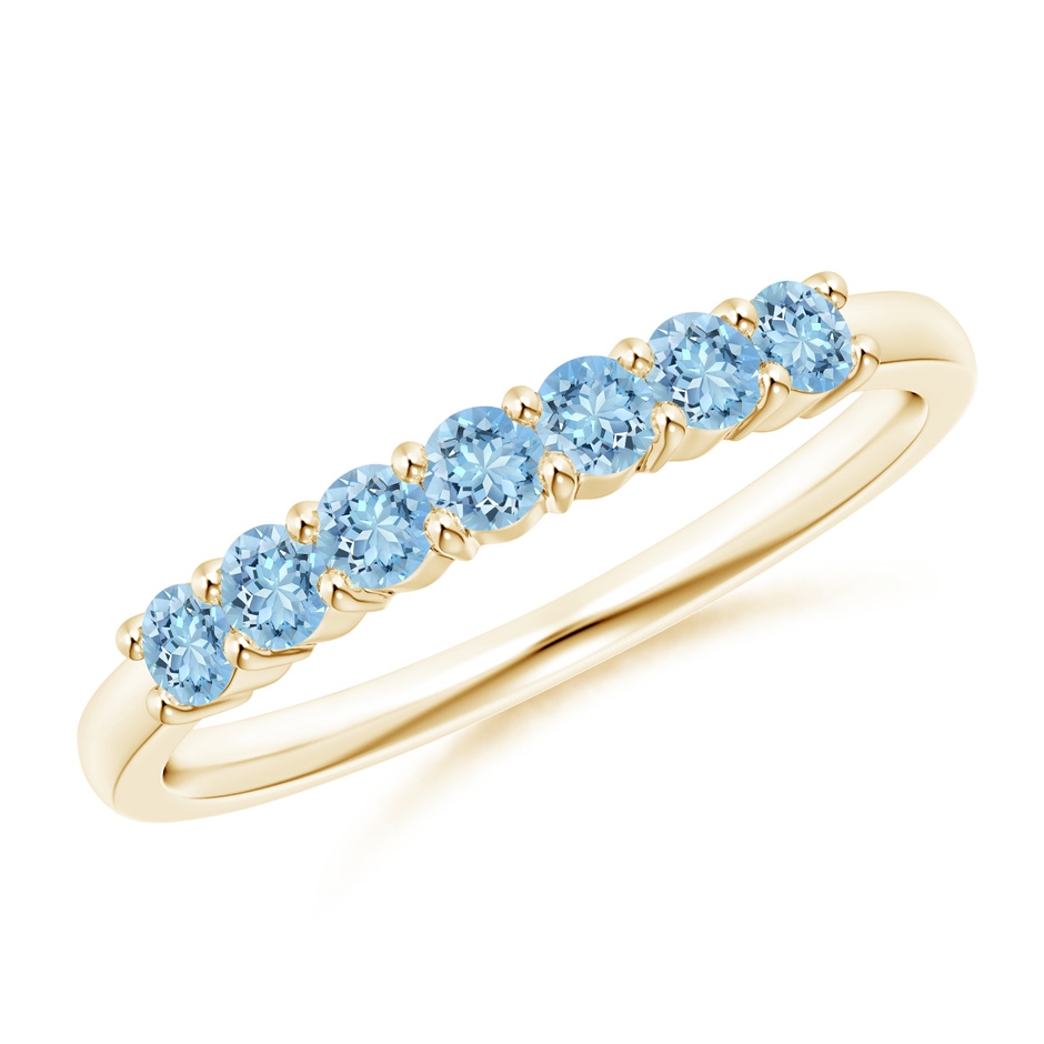 2.5mm AAAA Half Eternity Seven Stone Aquamarine Wedding Ring in 18K Yellow Gold 