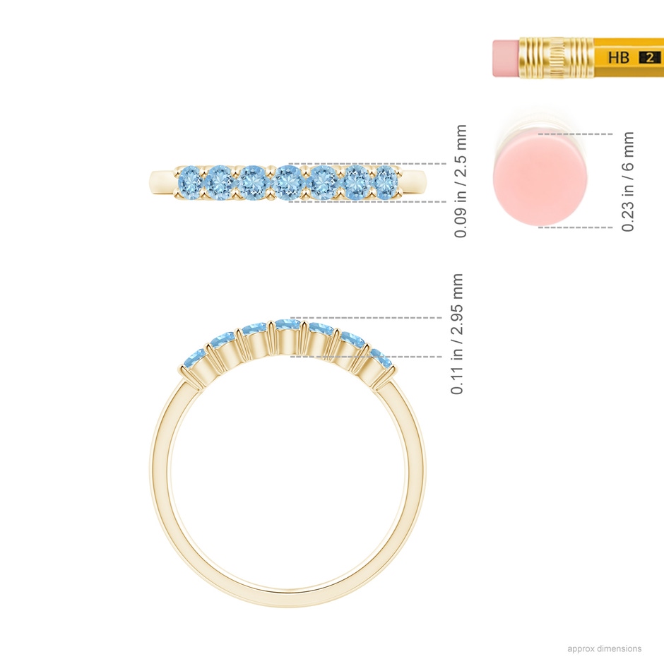 2.5mm AAAA Half Eternity Seven Stone Aquamarine Wedding Ring in 18K Yellow Gold ruler