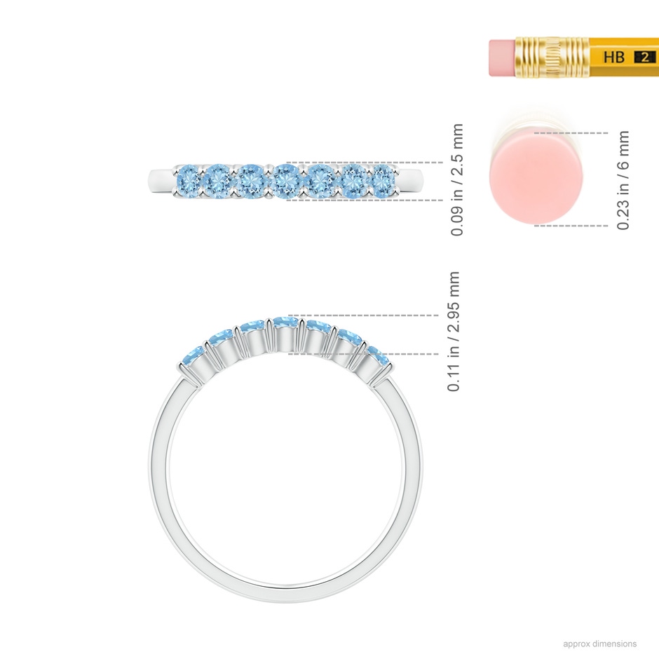2.5mm AAAA Half Eternity Seven Stone Aquamarine Wedding Ring in S999 Silver ruler