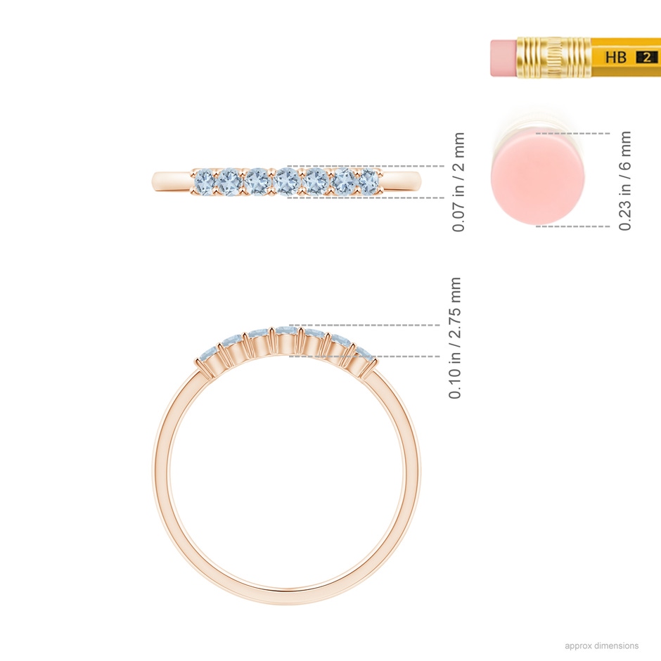 2mm A Half Eternity Seven Stone Aquamarine Wedding Ring in 18K Rose Gold ruler