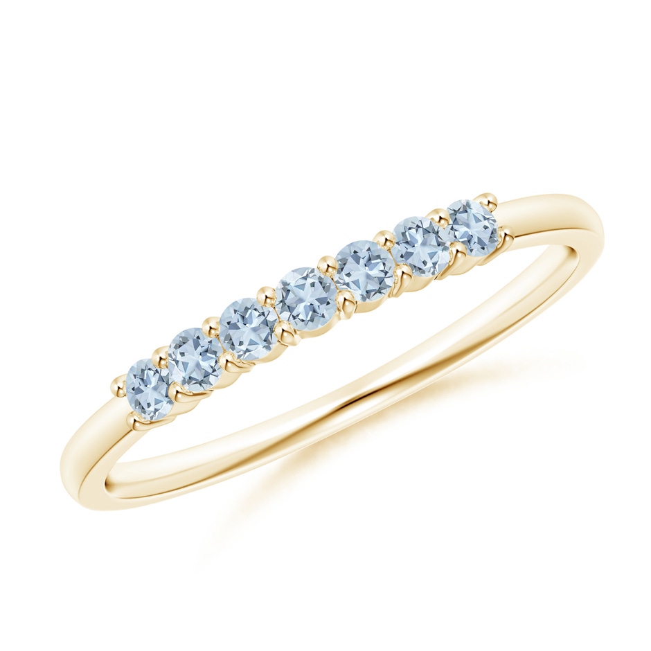 2mm A Half Eternity Seven Stone Aquamarine Wedding Ring in Yellow Gold 
