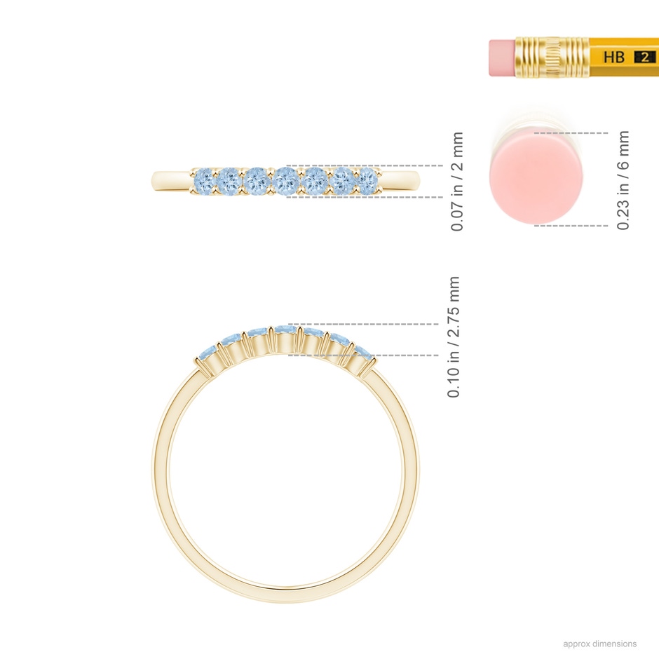 2mm AA Half Eternity Seven Stone Aquamarine Wedding Ring in Yellow Gold ruler