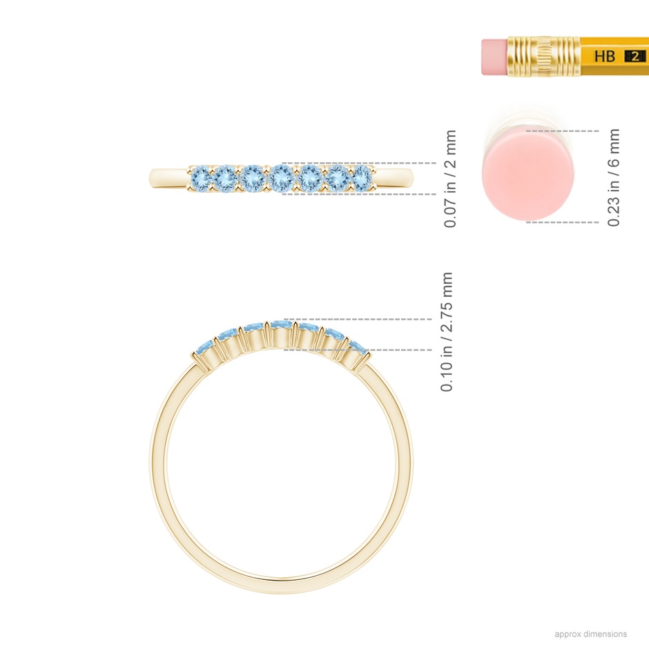 2mm AAA Half Eternity Seven Stone Aquamarine Wedding Ring in Yellow Gold ruler