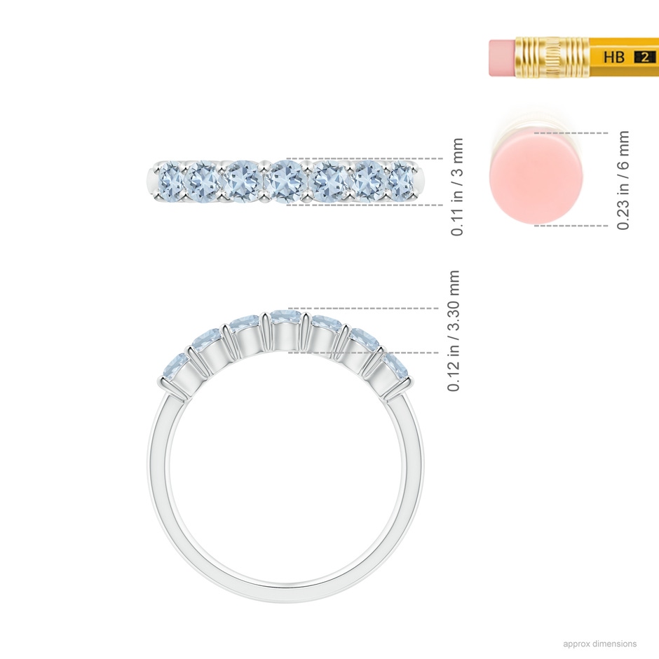 3mm A Half Eternity Seven Stone Aquamarine Wedding Ring in 18K White Gold ruler